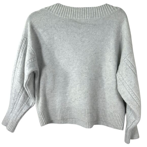 Club Monaco Light Grey Cable Knit Sleeve Cropped Sweater Cashmere Blend Small - Picture 3 of 5